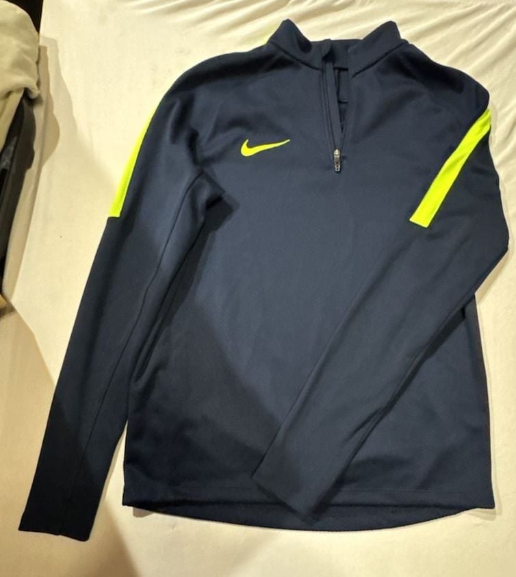 J336 Nike Dri-Fit Quarter Zip Pullover Navy Blue Neon Yellow Size Xl Boys